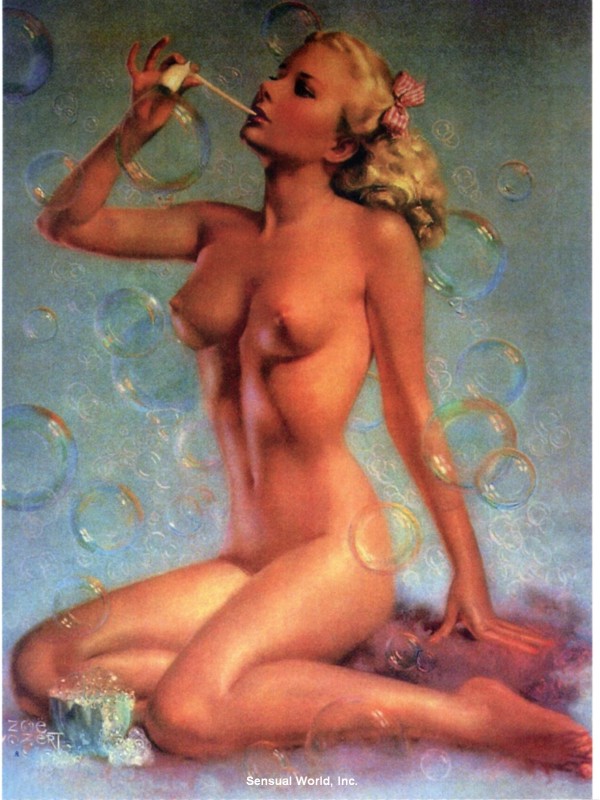 sexy nude pin up girl art postcard bare breasts legs woman bubbles artist  zoe mozert - XXXPicz